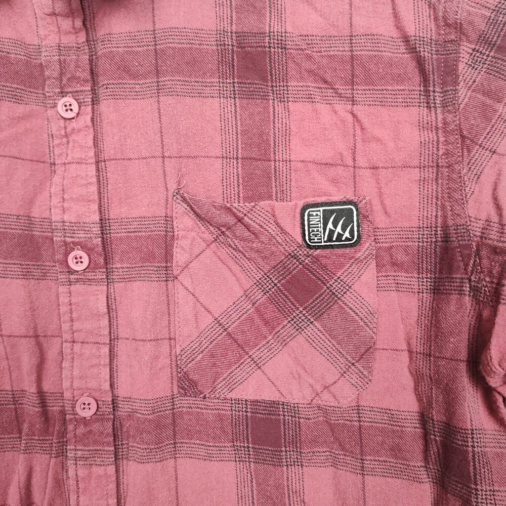 Fintech Button-Up Shirt Men's XL Maroon Plaid Long Sleeves Logo Collared - Picture 3 of 9